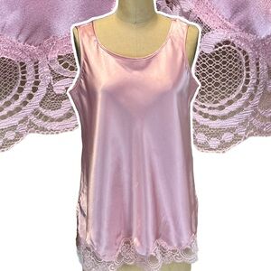 VINTAGE silky lace‎ floral cami camisole sleeveless tank top pink layering y2k